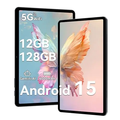 TABWEE T80 Android 10 Zoll Tablet, 12GB RAM, 128GB Speicher, 5G WiFi, Gemini AI, 6000mAh Akku, neueste Version 2025