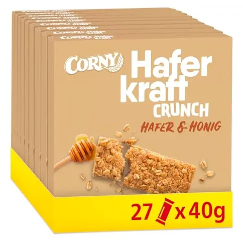 Corny Haferkraft Crunch Vollkorn Müsli-Riegel with Honig – Energiereicher Snack für unterwegs, 27 x 40g
