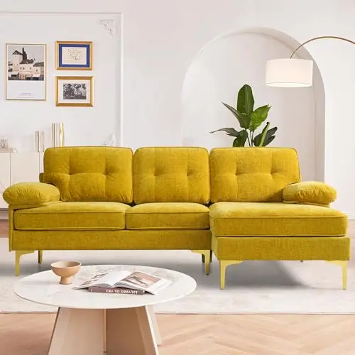DUANDUAN Ecksofa 3-Sitzer L-Form 210 cm - Beidseitig montierbar, abnehmbare Kissen, für Wohnzimmer (Gelb)