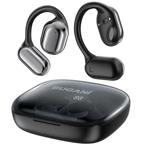 BUGANI Bluetooth-Kopfhörer mit Geräuschunterdrückung und tiefem Bass, kabellos, für Sport, 24 Stunden Akkulaufzeit
