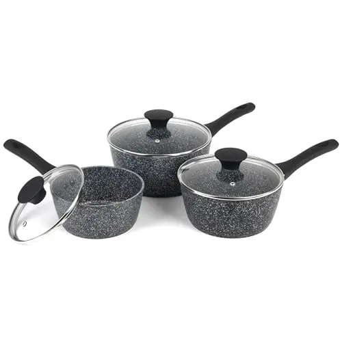 Salter Megastone 3-teiliges Kochtopf-Set mit Deckeln, Antihaftbeschichtung, geschmiedetes Aluminium, 16/18/20 cm