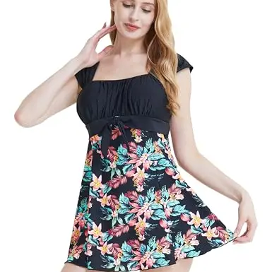 Wantdo Damen Tankini Badeanzug Sommer Strandmode Einteiler Badekleid Azalee Größe 44-46