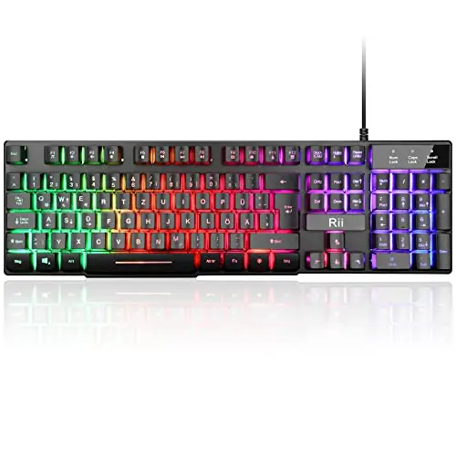 Rii Gaming Tastatur, RGB kabelgebunden, beleuchtet - ideal für Gamer und Büro (Deutsches Layout)
