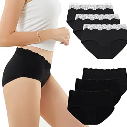 EKSHER Damen Unterhosen 6er Pack Baumwoll Slips Hipster Schwarz 2XL