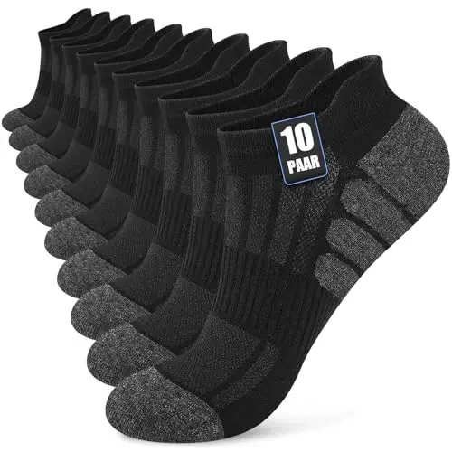 Stoeury 10 Paar Sneaker Socken Herren & Damen, Sportsocken, Schwarz, 43-46