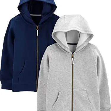 Baby Jungen Fleece Full Zip Hoodie 2er Pack, Grau/Marineblau, 3-6 Monate