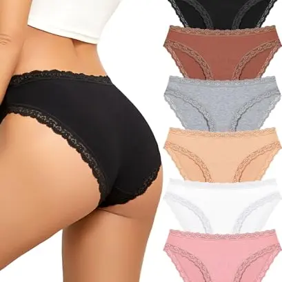 Sth Big Damen Baumwollunterhosen mit Spitze - 6er Set Hipsters