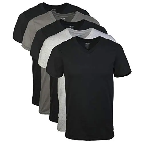 Gildan Herren V-Ausschnitt T-Shirts, 5er-Pack, Schwarz/Sport Grey/Charcoal