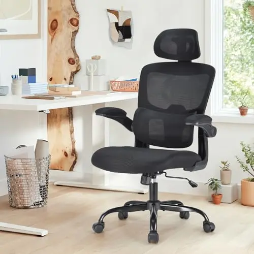 Farini Bürostuhl mit Kopfstütze, höhenverstellbar, ergonomisch, mit Armlehnen und Rollen – Schwarz