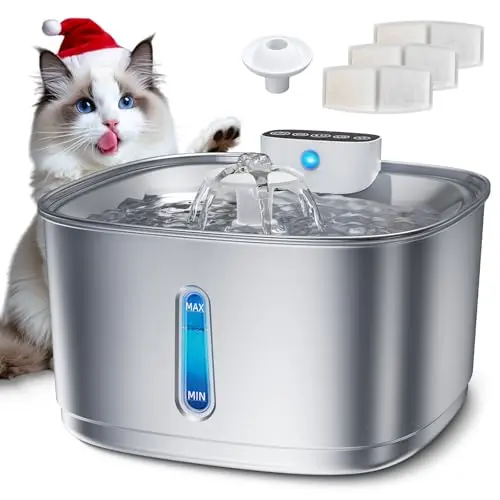 Kabelloser Edelstahl Trinkbrunnen für Katzen – 3,2L mit Sensor, Akku und LED