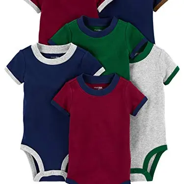 Simple Joys von Carter's Baby Jungen Kurzarm Bodies, 6er-Pack, Burgunder/Grün/Marine, 0 Monate