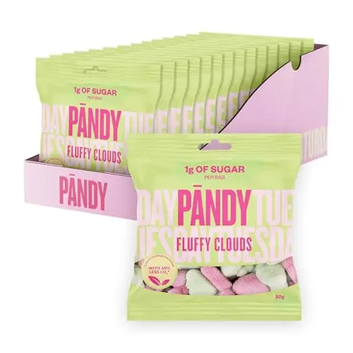 Pändy Fluffy Clouds Gummibärchen ohne Zucker - 14x50g - Fast zuckerfreie, kalorienarme Fruchtgummis