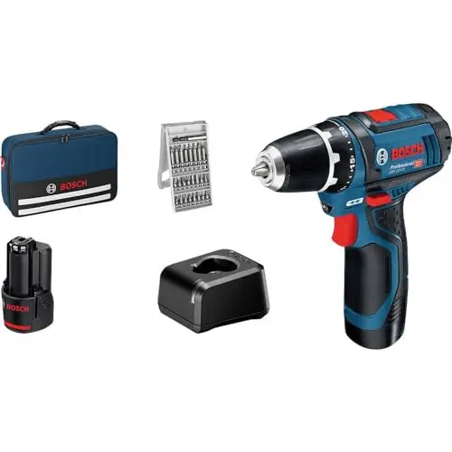 Bosch Professional 12V Akku Bohrschrauber GSR 12V-15 mit 2 Akkus, Ladegerät und Bit-Set