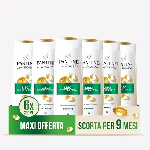 Pantene Pro-V Glattes Seidenshampoo, 6 x 250 ml – Für glattes, gesundes Haar, ohne Silikone und Farbstoffe