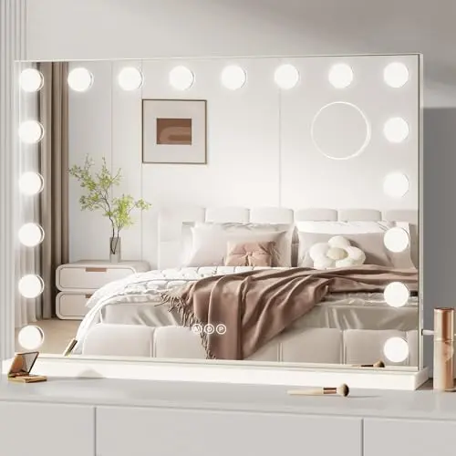 Dripex Hollywood Schminktischspiegel mit 18 Lampen und Touch Steuerung, 80 x 60 cm, Weiß
