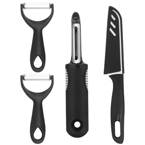 Frepxzlk Kartoffelschäler Set, 4 Stück Y-Form, rutschfest, Schwarz