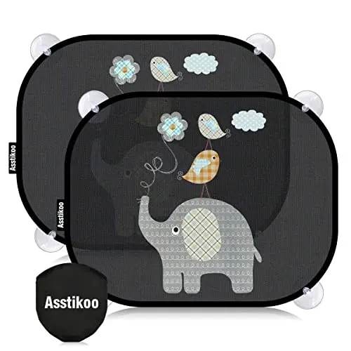 Asstikoo Auto Sonnenschutz für Kinder, 45x35.5cm, 2er Set mit süßen Tiermotiven