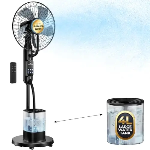 NebulaFlow Ventilator mit Wassernebel, 7,5h Timer, 3 Modi, oszillierend, Fernbedienung – für Zuhause, Schlafzimmer, Terrasse