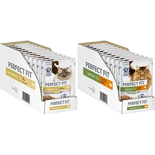 Sensitive 1+ Nassfutter für sensible Katzen ab 1 Jahr – Huhn und Senior 7+ Nassfutter für Katzen ab 7 Jahren – Truthahn und Karotten