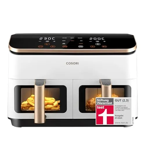 Cosori Airfryer mit Sichtfenster, 8,5L Heißluftfritteuse, 2 Kammern