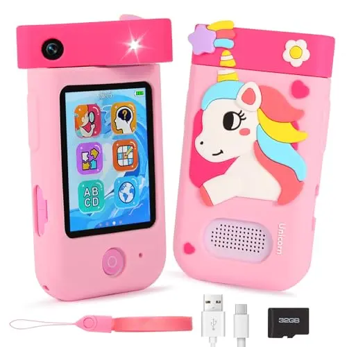 ZUEOKAI Kinderkamera für 3-8 Jahre, 180° Drehobjektiv, mit 32GB Karte, in grüner Dino-Box, ideales Geschenk