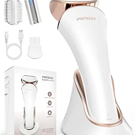 Elektrischer Damen-Rasierer, Bikini-Trimmer, kabellos und wiederaufladbar, für Körper, Beine, Achseln, schmerzlos, nass & trocken, in Gold & Weiß