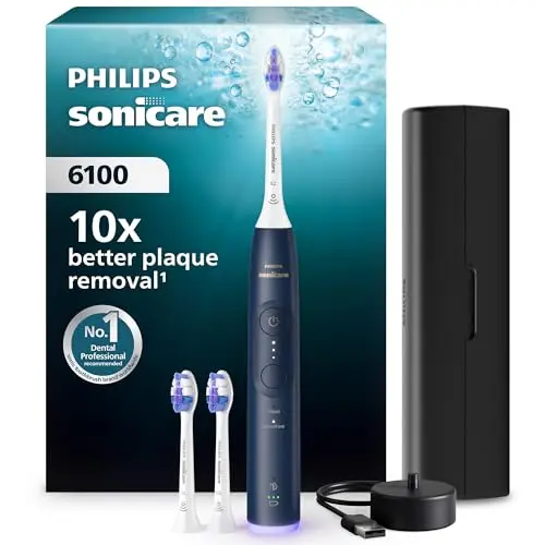 Philips Sonicare 6100 Schallzahnbürste mit 2 Putzmodi und Reiseetui, Marineblau, Modell HX7403/01