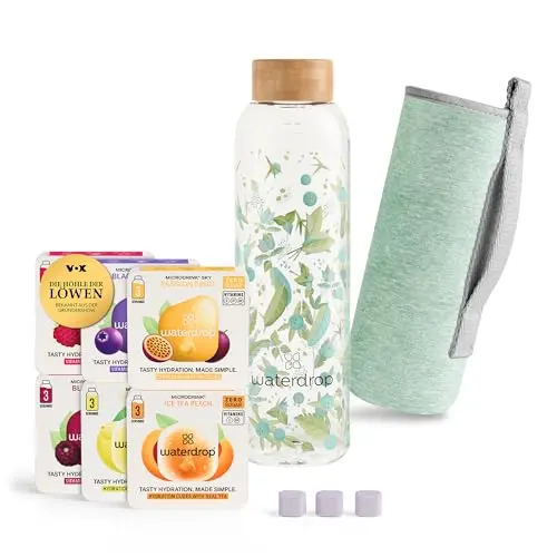 waterdrop® Glasflasche 600ml mit 18 zuckerfreien Drops - Geschenkset für Frauen