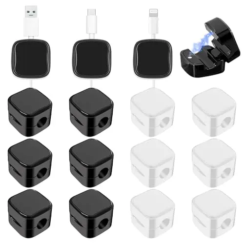 Hautllaif Magnetische Kabelhalter, 12 Stück, Verstellbare Kabelclips, Selbstklebend für Schreibtisch und Nachttisch, Schwarz und Weiß