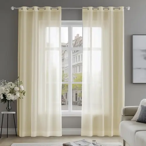 Deconovo Ösenvorhang Voile 240x140 cm Hellbeige 2er Set für Wohnzimmer