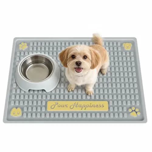 Tomxcute Silikonmatte Napfunterlage, 50x36 cm, rutschfest & wasserdicht für Katzen & Hunde, inklusive Bürste