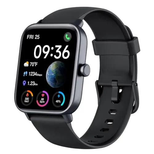 Smartwatch für Herren und Damen mit Telefonfunktion und Alexa, IP68 wasserdicht, 24H Herzfrequenzmonitor, 1,8" Display - Schwarz