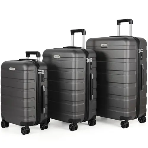 TAN.TOMI 3-teiliges Koffer Set in Dunkelgrau mit Hartschale und 4 Rollen