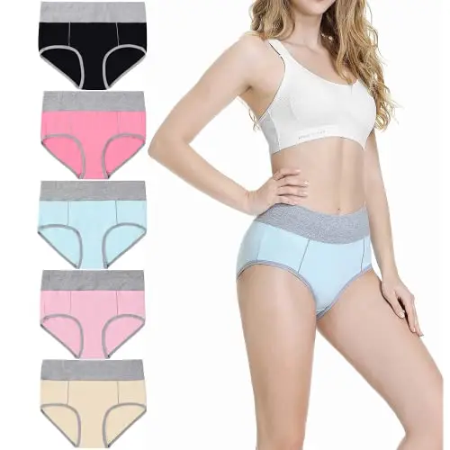 TUUHAW Damen Unterhosen Baumwolle 5er Pack Hohe Taille, Atmungsaktive Komfort-Unterwäsche für den Alltag