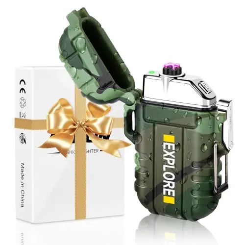 LcFun USB Feuerzeug, wiederaufladbar, wasserdicht, winddicht, mit Pfeife – ideal für Camping & Survival