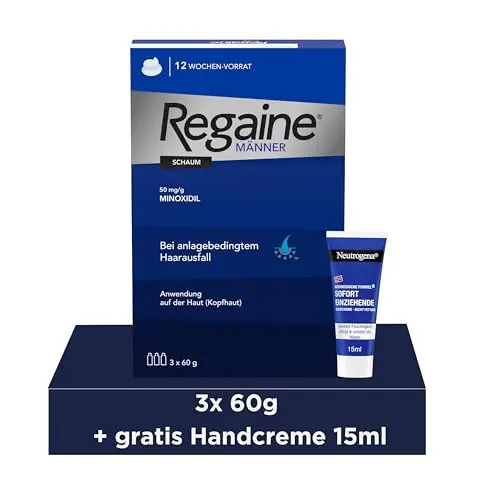 REGAINE Männer Schaum 3-Monatspackung mit 50 mg/g Minoxidil gegen Haarausfall + Neutrogena Handcreme