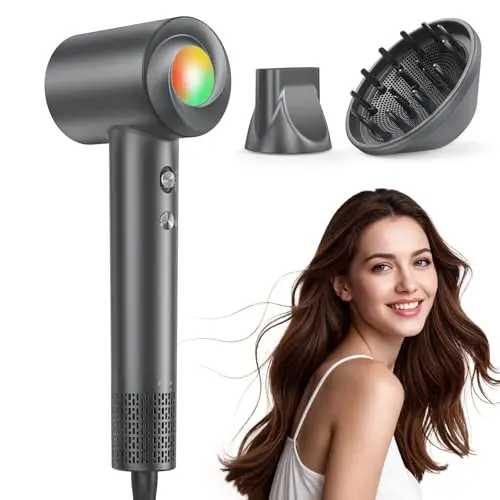 Haokoo Hochgeschwindigkeits-Haartrockner mit Diffusor, 8 Temperaturstufen, Ionen, für Locken, Reisen und Zuhause