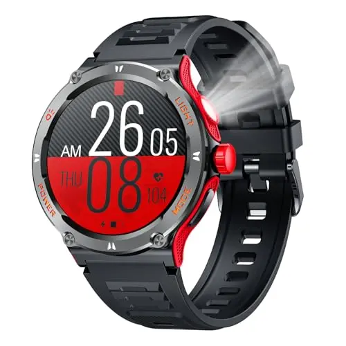 Smartwatch für Herren mit 1,53" Touchscreen, 3ATM wasserdicht, Blutdruck- und Herzfrequenzmessung, Schrittzähler, kompatibel mit Android und iOS