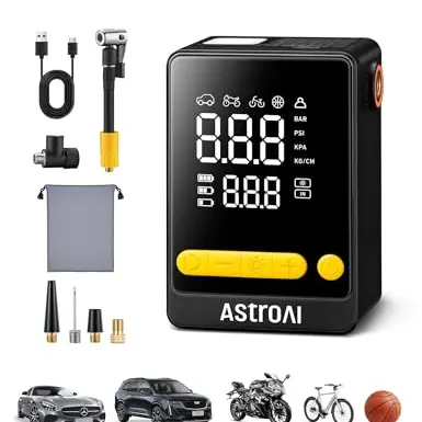 AstroAI Mini Kabellose Luftpumpe, 10,3 Bar, für Auto, Fahrrad, Motorrad und Bälle, Gelb