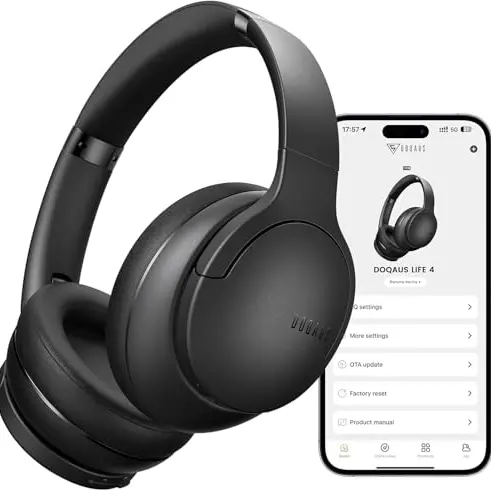DOQAUS Kabellose Bluetooth Over-Ear Kopfhörer, 90Std. Akku, EQ Modis, HiFi Stereo, Mikrofon – Schwarz