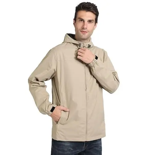 Herrenjacke mit Kapuze, leicht und wasserabweisend, Khaki, Größe M