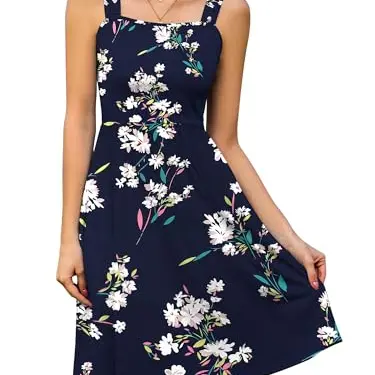 StylSense Damen Sommerkleid Knielang Ärmellos Blumenkleid Casual mit Taschen (Marineblau, XL)