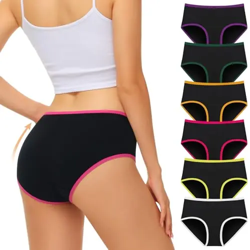 FALARY Damen Hipster Slips - Bequeme Baumwolle Unterwäsche im 6er Pack (M/40 EU, Buntes Schwarz)