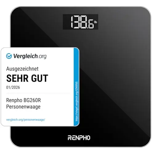 RENPHO Personenwaage aus Sicherheitsglas, digitale Körperwaage mit Step-On-Technik, Schwarz