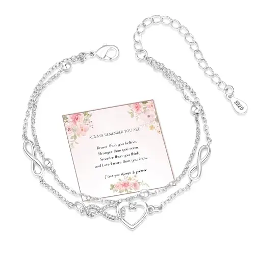 EXGOX Damen Armband Infinity 925 Sterling Silber Herz Armband - Geschenk für Frauen