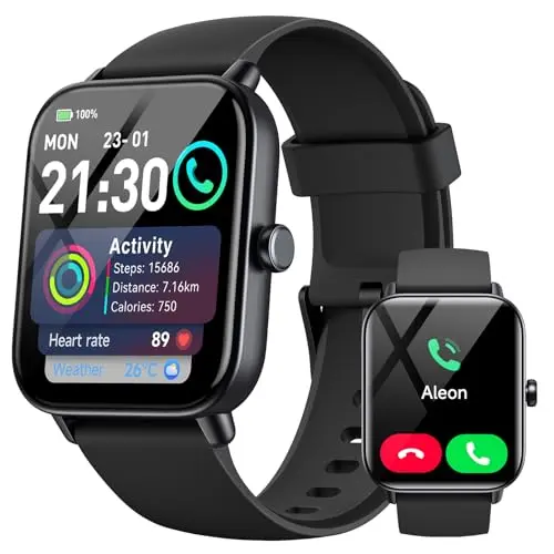 Smartwatch Herren Damen mit Telefonfunktion, 1.8" Fitnessuhr mit Herzfrequenz, Schlafmonitor, 120+ Sportmodi, IP68 wasserdicht für Samsung/Android/iOS