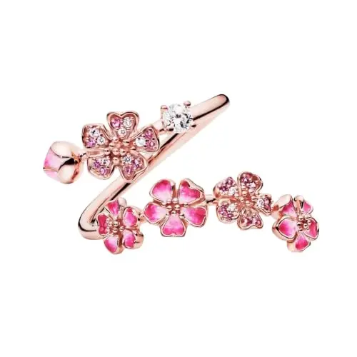 Pfirsich Kirschblüte Ring, verstellbarer Blumen Schmuck für Frauen (Pink)