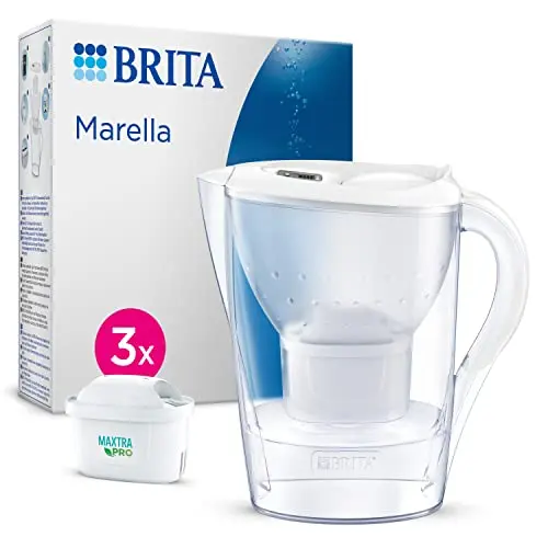 BRITA Wasserfilter-Kanne Marella weiß (2,4l) mit 3x MAXTRA PRO Kartuschen