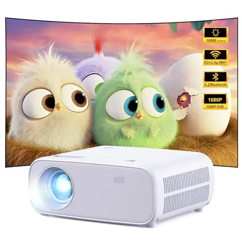 Full HD Beamer, 18000 Lumen, WiFi/Bluetooth, tragbarer Heimkino Projektor