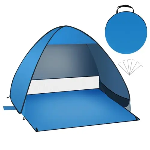 Laneetal Strandmuschel Pop Up mit UV Schutz für 2-3 Personen - Tragbares Strandzelt (Blau)
